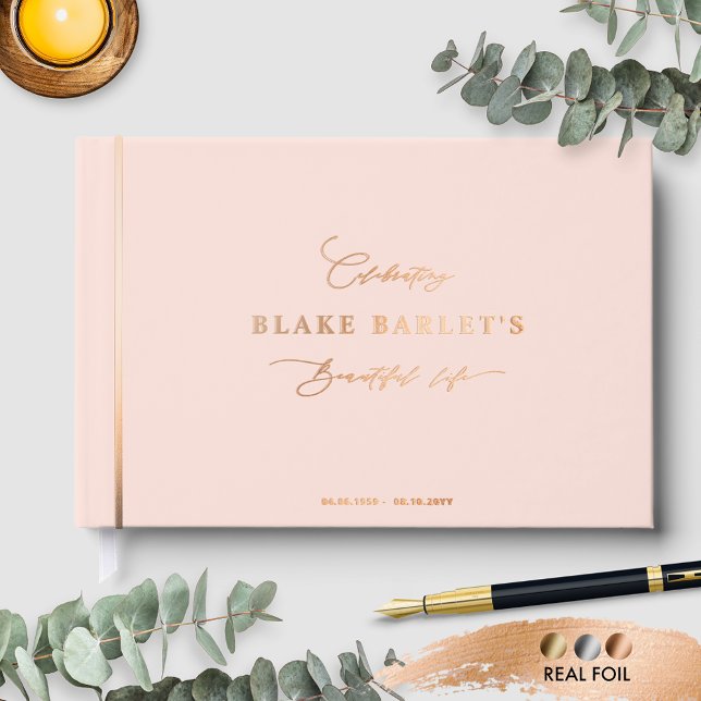 Elegant Real Foil, Pink Funeral/ Life Celebration Foil Guest Book (Creator Uploaded)