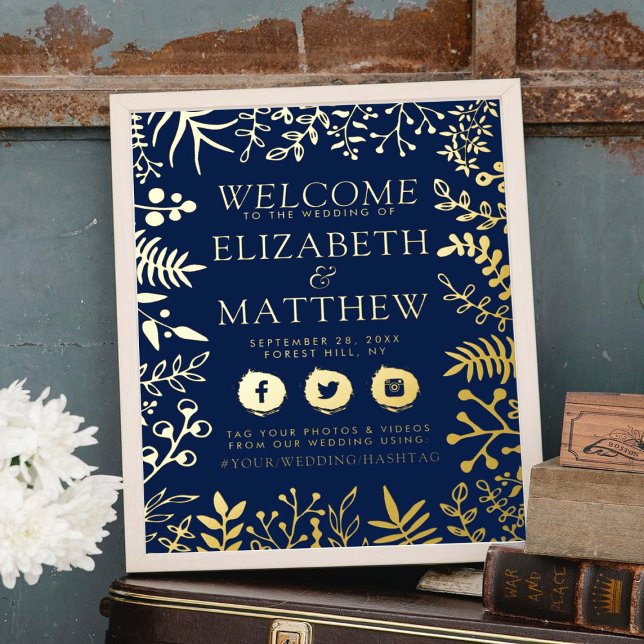 Elegant Real Foil Pressed Floral Wedding Sign (Creator Uploaded)