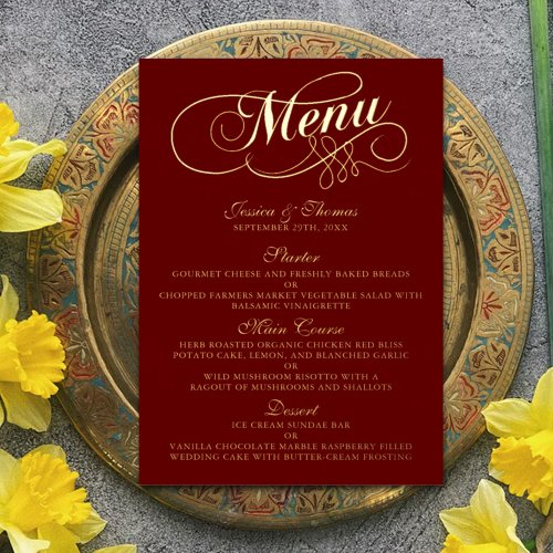 Elegant Real Foil Pressed Wedding Menu Cards