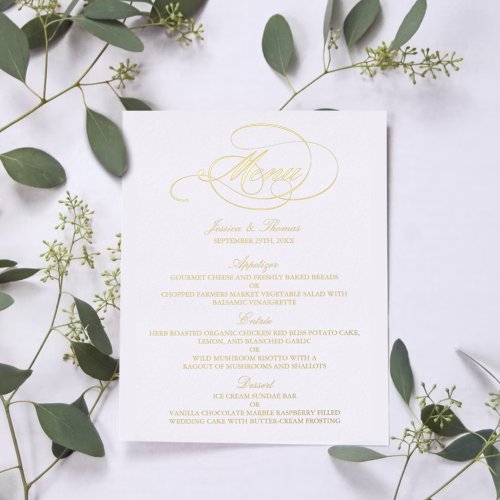 Elegant Real Foil Pressed Wedding Menu Cards