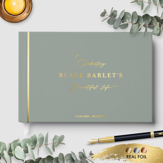 Elegant Real Foil, Sage Funeral/ Life Celebration Foil Guest Book (Creator Uploaded)