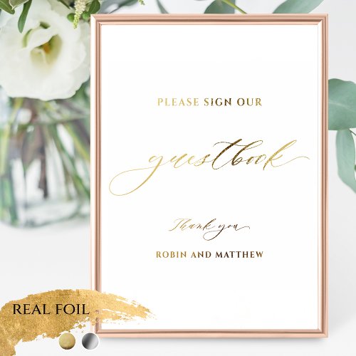 Elegant Real Foil Script Wedding Guestbook Sign