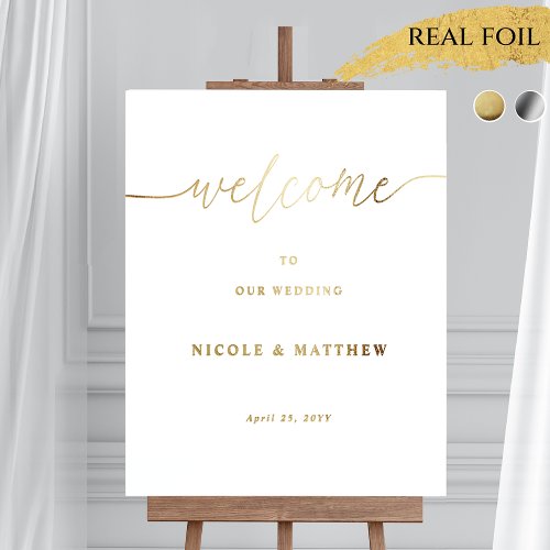 Elegant Real Foil Wedding Welcome Vertical Sign