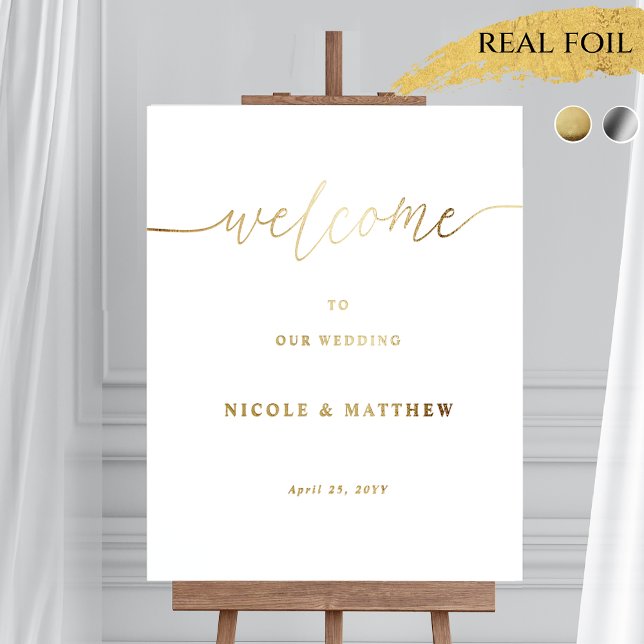 Elegant Real Foil Wedding Welcome Vertical Sign (Creator Uploaded)
