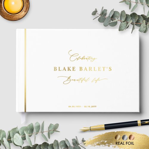 Elegant Real Foil White Funeral Life Celebration Foil Guest Book