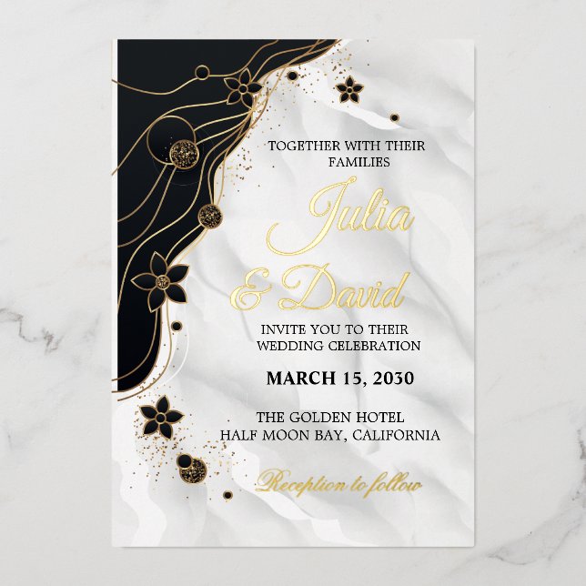 Elegant Real Gold Delicate Calligraphy  Wedding Foil Invitation (Front)