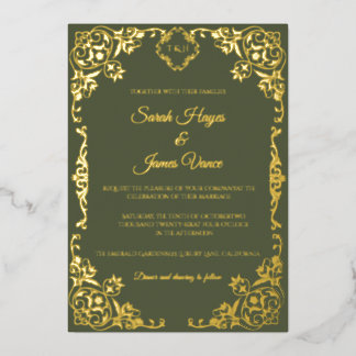 Elegant Real Gold Foil Botanical Invitation
