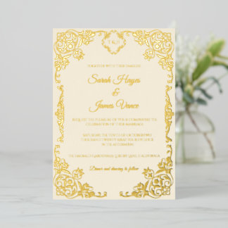 Elegant Real Gold Foil Botanical Invitation