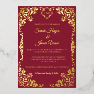 Elegant Real Gold Foil Botanical Invitation