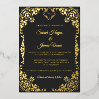 Elegant Real Gold Foil Botanical Invitation