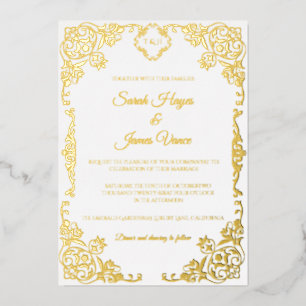Elegant Real Gold Foil Botanical Invitation