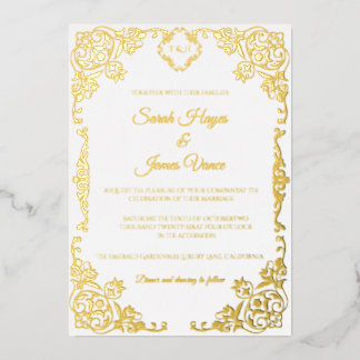 Elegant Real Gold Foil Botanical Invitation