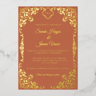 Elegant Real Gold Foil Botanical Invitation