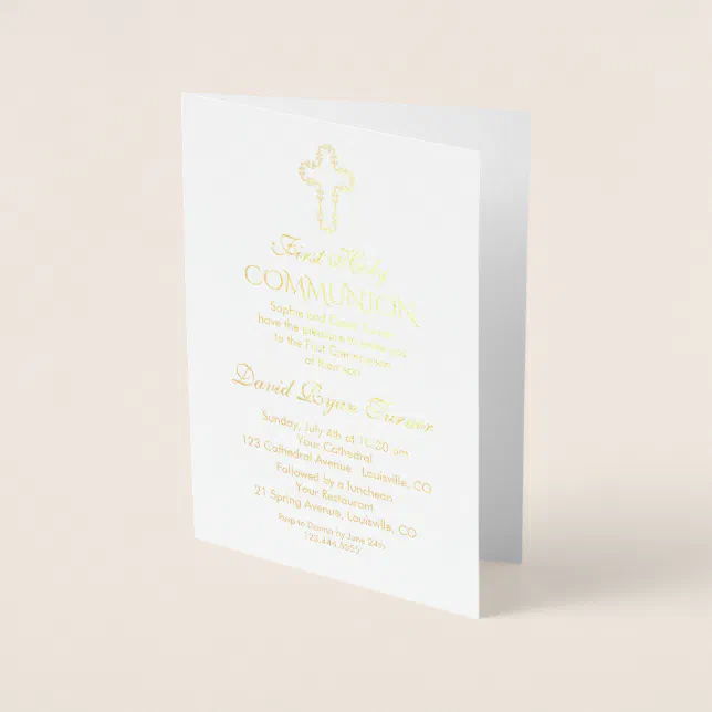 Elegant Real Gold Foil Boy First Holy Communion Foil Card | Zazzle