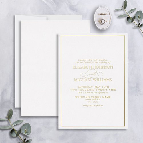 Elegant Real Gold Foil Calligraphy Formal Wedding Foil Invitation