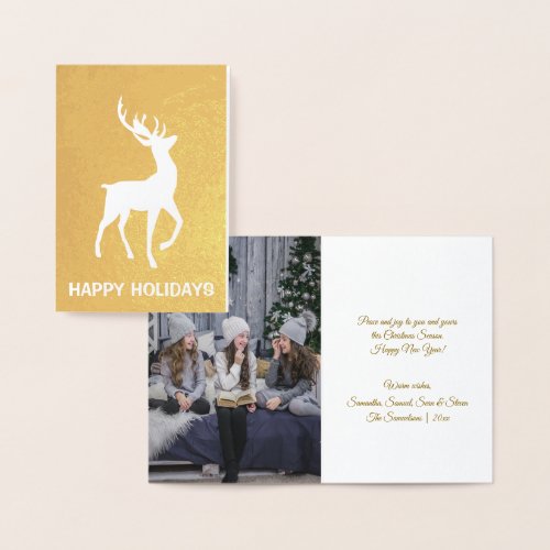 Elegant Real Gold Foil Deer Happy Holidays Foil Card