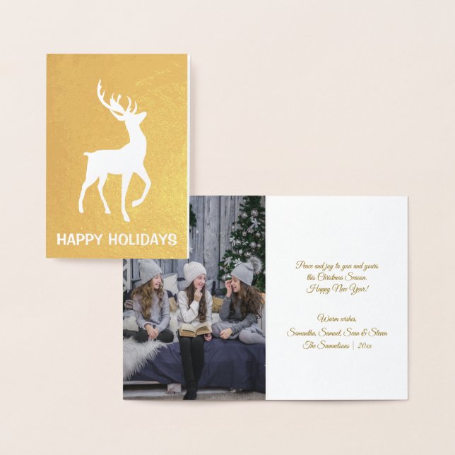 Elegant Real Gold Foil Deer Happy Holidays Foil Card (Display)