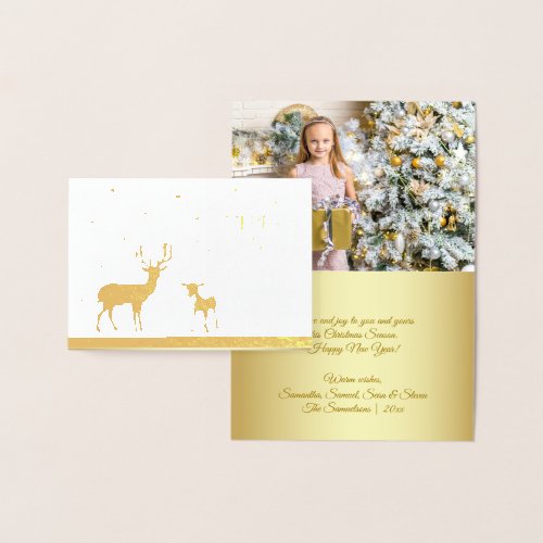 Elegant Real Gold Foil Deer Snow Merry Christmas Foil Card