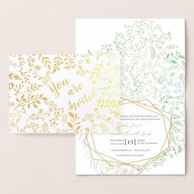 Elegant Real Gold Foil Floral Wedding Invitations (Display)