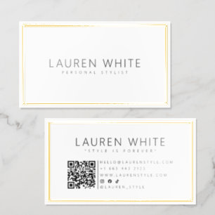 Elegant Real Gold Foil Frame White Minimal Modern Business Cards