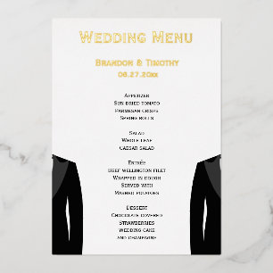 Elegant Real Gold Foil Gay Wedding Menu Cards