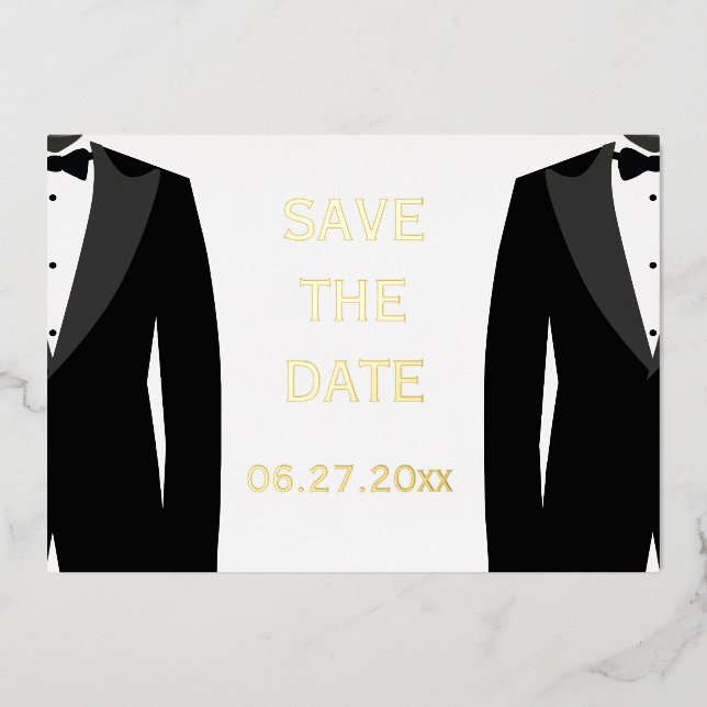 Elegant Real Gold Foil Gay Wedding Save The Date Invitation (Front)