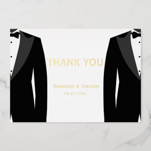 Elegant Real Gold Foil Gay Wedding Thank You Card
