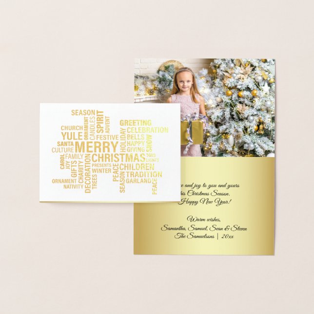 Elegant Real Gold Foil Merry Christmas Holiday Foil Card (Display)