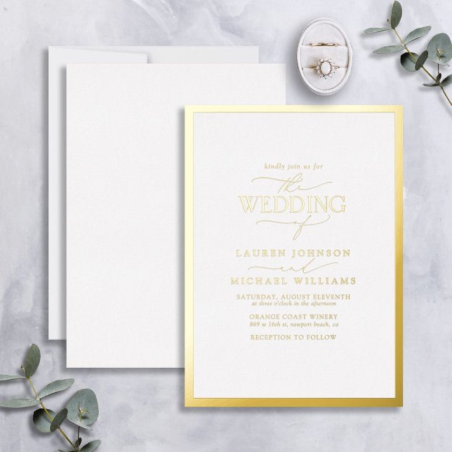 Elegant Real Gold Foil Modern Calligraphy Wedding Foil Invitation (Creator Uploaded)