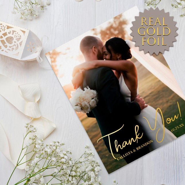Elegant Real Gold Foil Photo Wedding Thank You Invitation Postcard (Creator Uploaded)