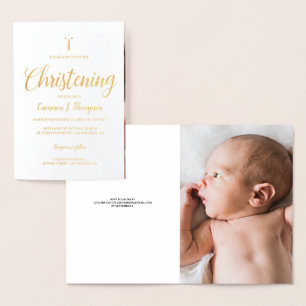 Elegant real Gold metallic foil Baby Christening Card