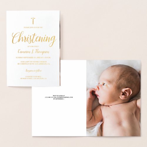 Elegant real Gold metallic foil Baby Christening Foil Card