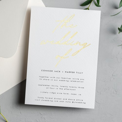 Elegant Real Gold Modern Wedding Foil Invitation