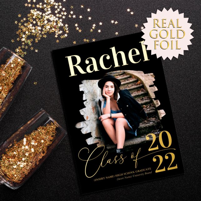 Elegant Real Gold Typography Class of Graduation Foil Invitation (Creator Uploaded)