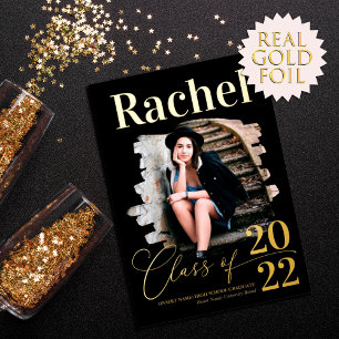 Elegant Real Gold Typography Class of Graduation Foil Invitation