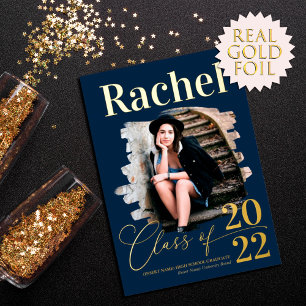 Elegant Real Gold Typography Class of Graduation Foil Invitation