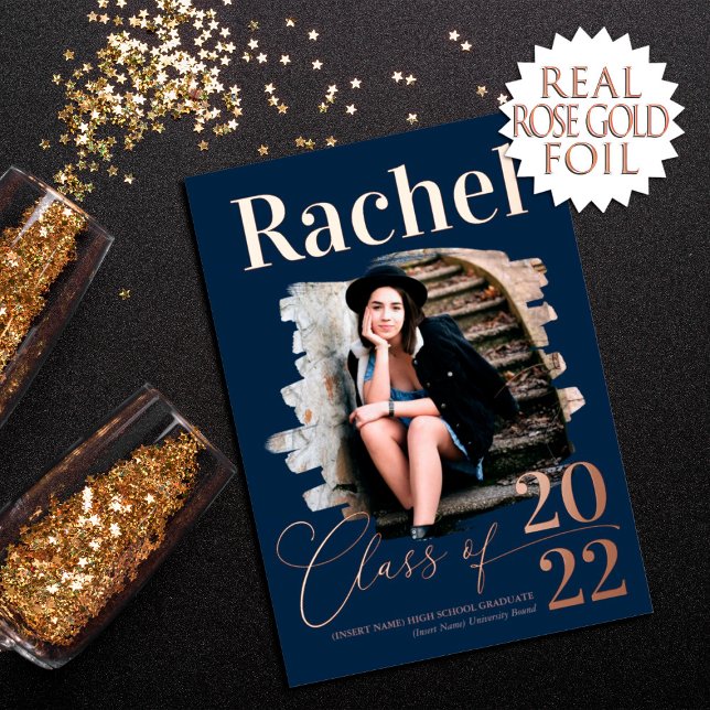 Elegant Real Rose Gold Class of Graduation Foil Invitation (Creator Uploaded)