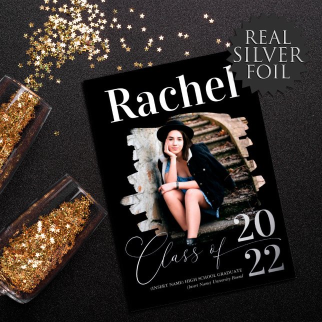 Elegant Real Silver Typography Class of Graduation Foil Invitation (Creator Uploaded)