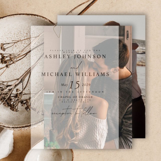 Elegant Real Vellum Overlay Modern 2 Photo Wedding Invitation (Creator Uploaded)