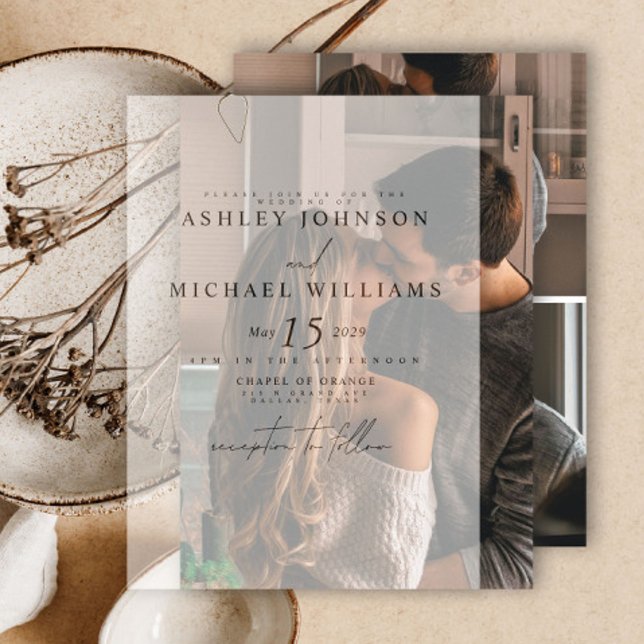 Elegant Real Vellum Overlay Modern 3 Photo Wedding Invitation (Creator Uploaded)