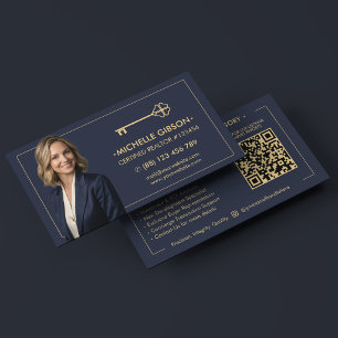 Elegant Realtor Key Photo Mortgage Marketing Blue Business Card