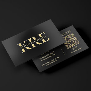 Elegant Realtor Marketing Monogram Black Gold Foil Business Cards