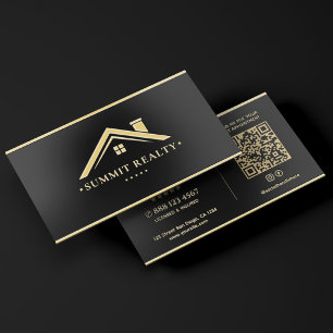 Elegant Realtor Real Estate Broker Black Gold Foil Business Cards