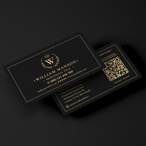 Elegant Realtor Real Estate Broker Crown Black Business Card