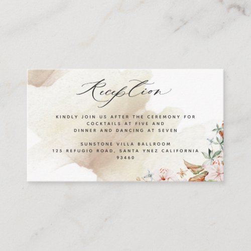 Elegant Reception Beige Watercolor Earthy Blooms Enclosure Card