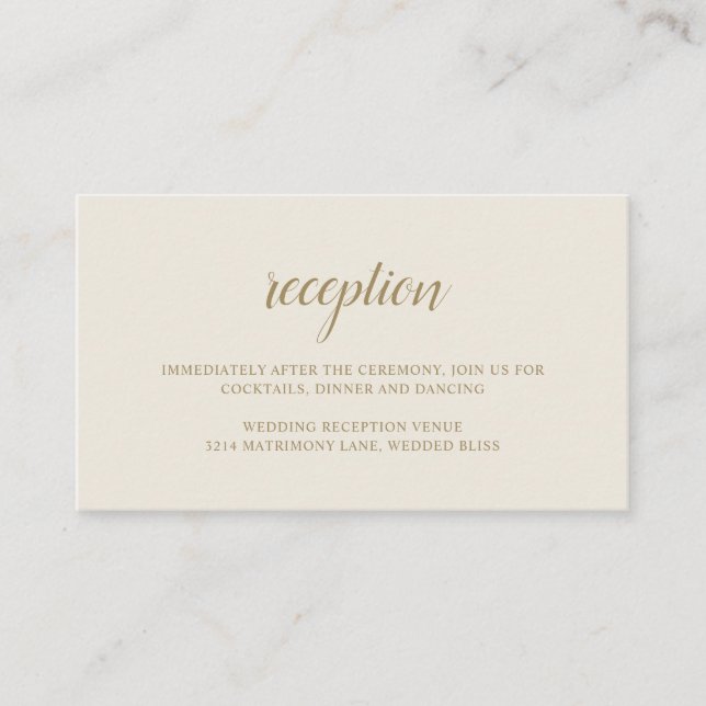 Elegant Reception Neutral Gold Ivory Wedding Enclosure Card (Front)