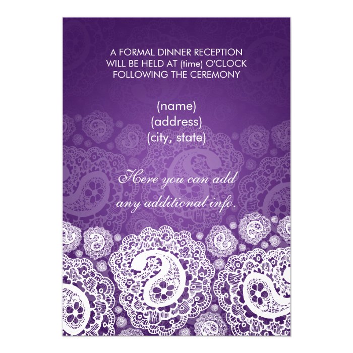 Elegant  Reception Star Paisley Lace Purple Announcement