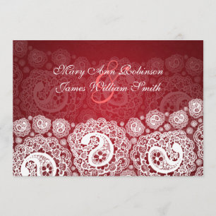 Elegant  Reception Star Paisley Lace Red Invitation