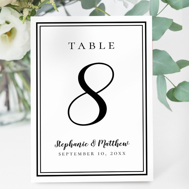 Elegant Reception Wedding Simple Black & White Table Number (Elegant Reception Wedding Simple Black & White Table Number)
