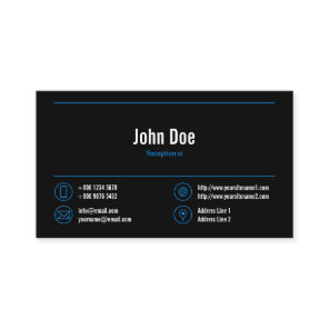 Elegant Receptionist Logo Blue Lines Icons Black Business Card